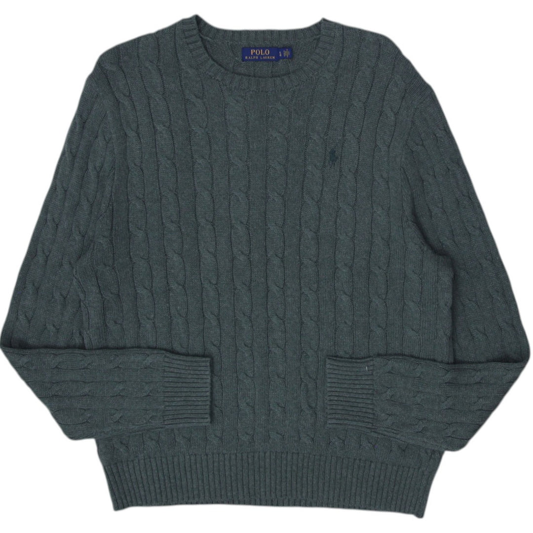 Mens Polo Ralph Lauren Green Cable Wool Knitwear Sweater Size L | Migration_Knitwear & Sweaters RL Collection | Fashion Rerun