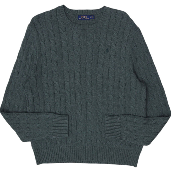Mens Polo Ralph Lauren Green Cable Wool Knitwear Sweater Size L | Migration_Knitwear & Sweaters RL Collection | Fashion Rerun