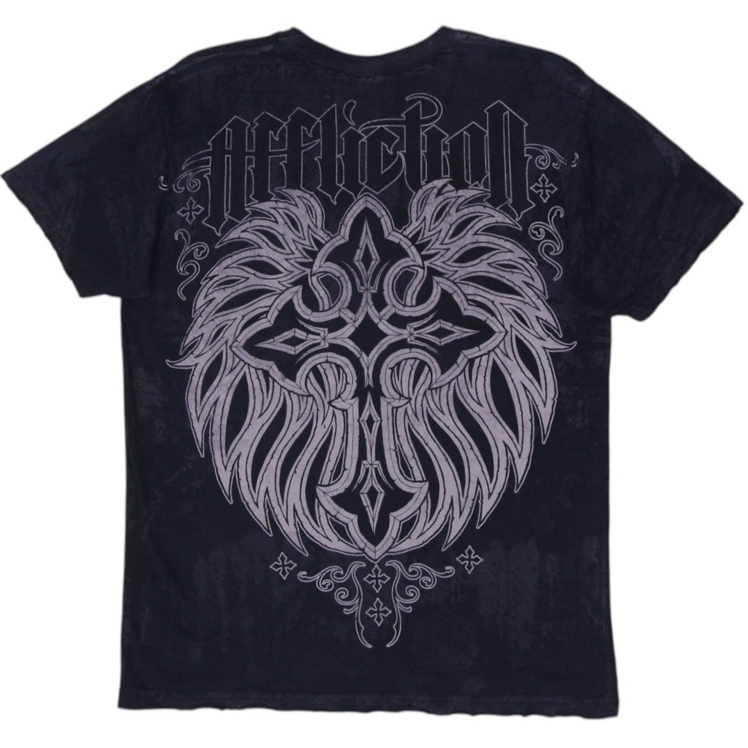 Y2K Mens Affliction "Live Fast" Gothic Cross Graphic T-Shirt Size L