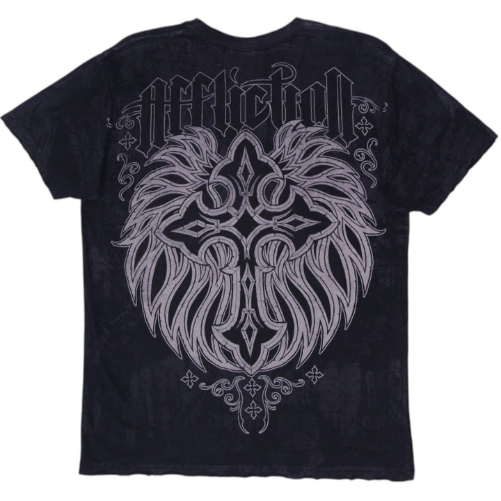 Y2K Mens Affliction "Live Fast" Gothic Cross Graphic T-Shirt Size L