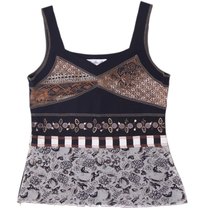 Y2K Ladies Bleu Blanc Rouge Patchwork Printed Mesh Tank Top Size 40