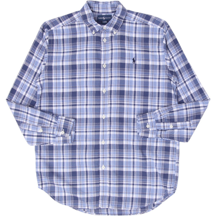 Youth Boys Ralph Lauren Shirt Blue Plaid Cotton Casual Long Sleeve