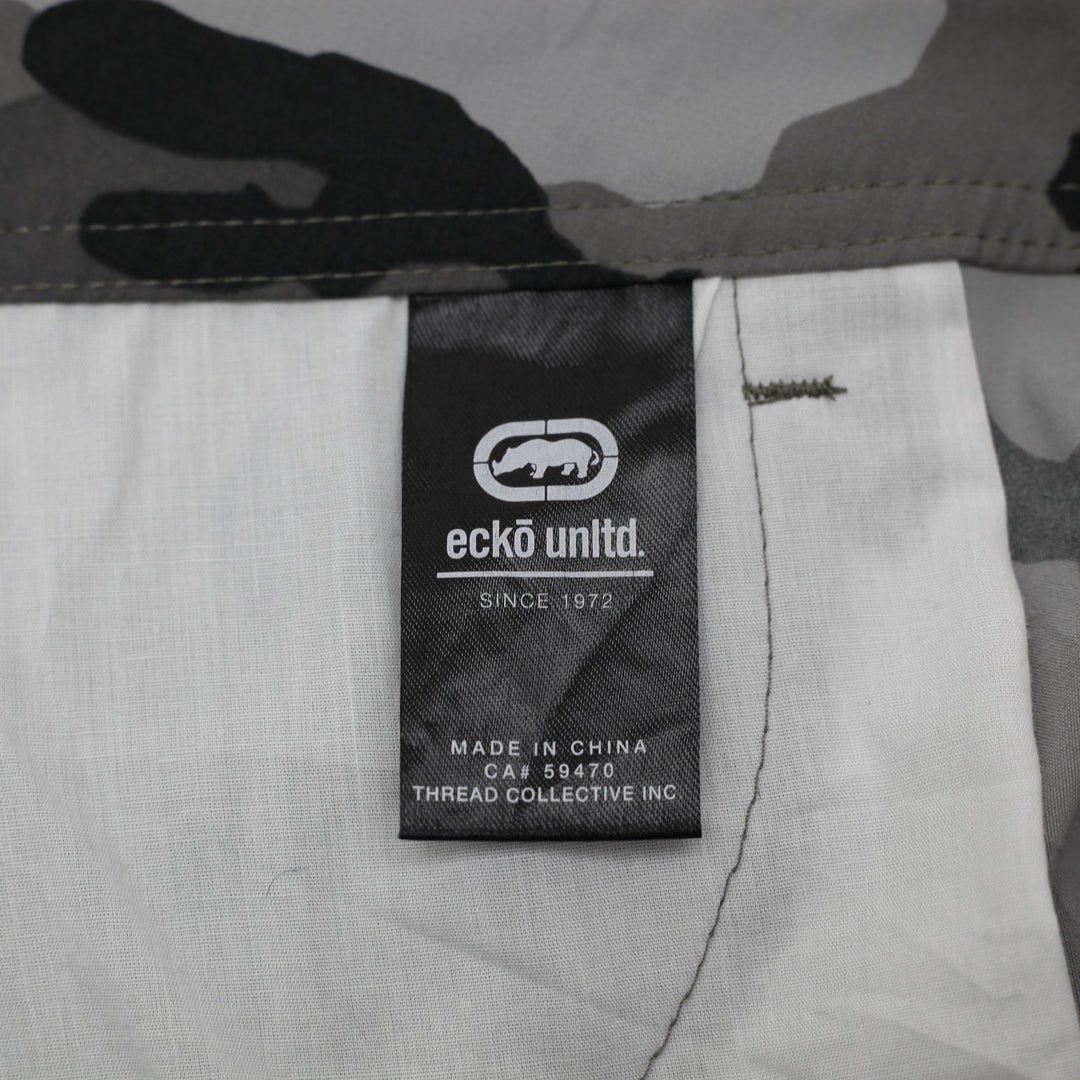 Y2K Mens Ecko Unltd Cargo Shorts Gray Camouflage Cotton Blend Size 36
