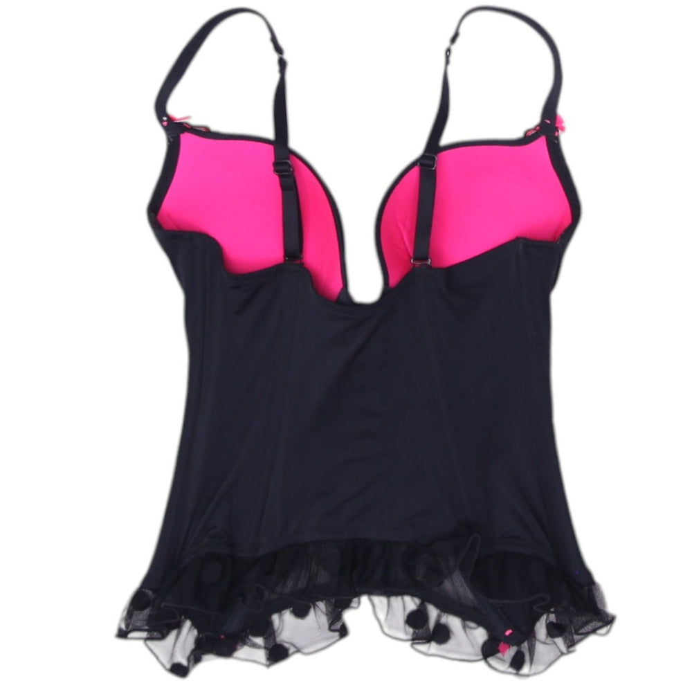 Y2K Ladies Embroidered Top Black Pink Corset Size M | Migration_Tops - Side View | Fashion Rerun