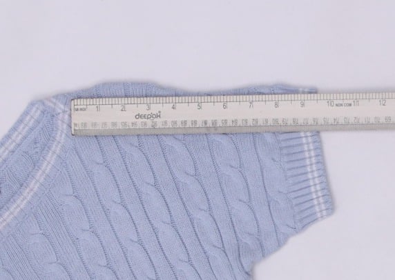 Ladies Ralph Lauren Light Blue Cable Knit Short Sleeve Sweater Size M