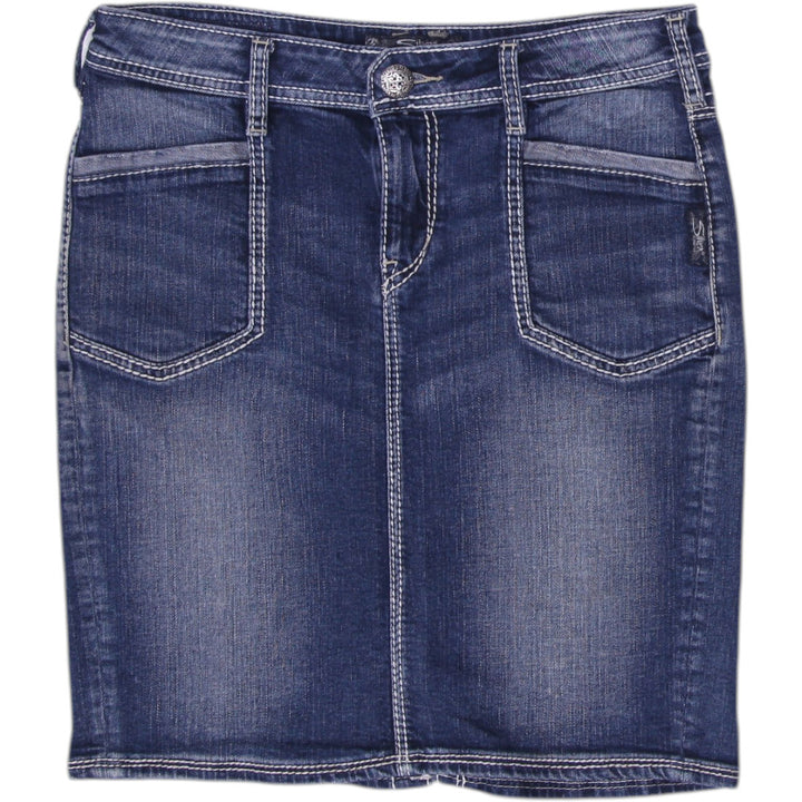 Y2K Ladies Silver Jeans Denim Mini Skirt Size M