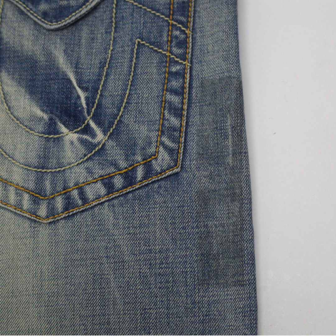 Y2K Mens True Religion Joey Flap Pocket Blue Denim Jeans Size 36x33