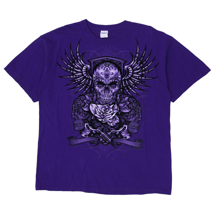 Mens Purple Skull And Wings Graphic T-Shirt