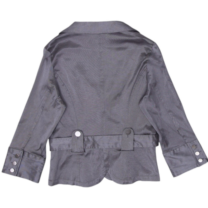 Y2K Gray Belted Fitted Jacket - Size L | Migration_Jackets - Side View | Fashion Rerun