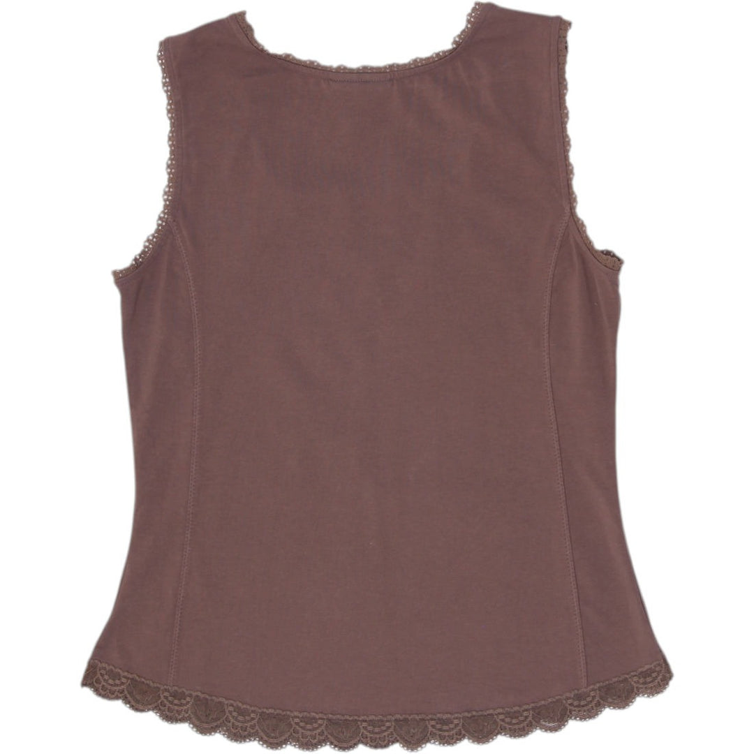 Y2K Ladies Coldwater Creek Lace Trimmed Cami Tank Top Chocolate Brown Size S