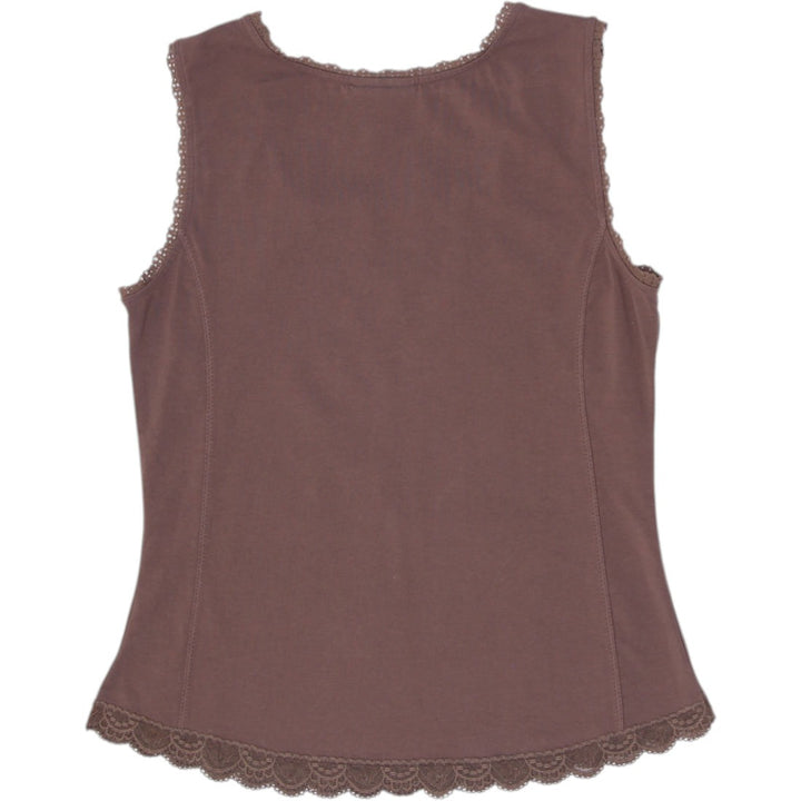Y2K Ladies Coldwater Creek Lace Trimmed Cami Tank Top Chocolate Brown Size S