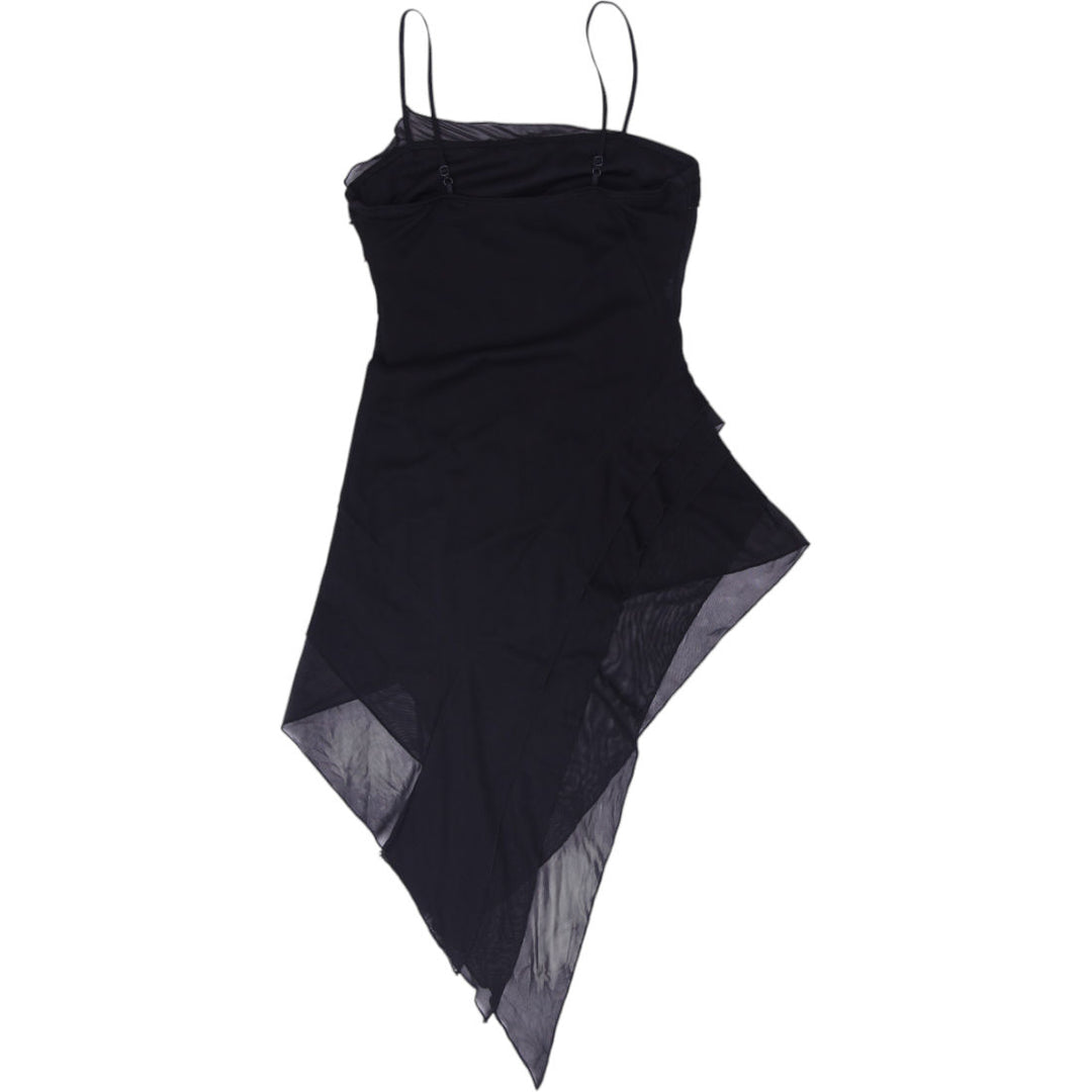 Y2K Ladies Le Chateau Black Mesh Asymmetrical Dress Handkerchief Hem Size XS