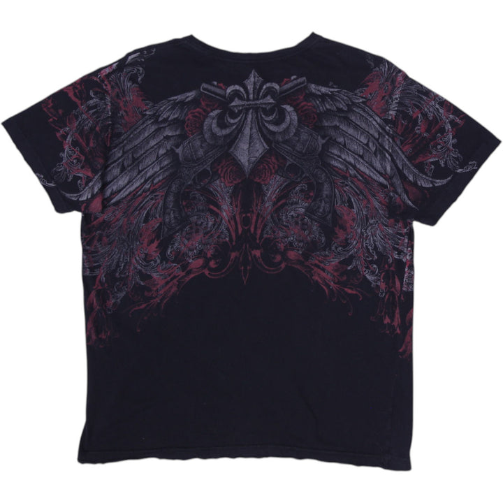 Y2K Mens Affliction Sematary Haunted Mound Skull Roses Guns Aged Size L