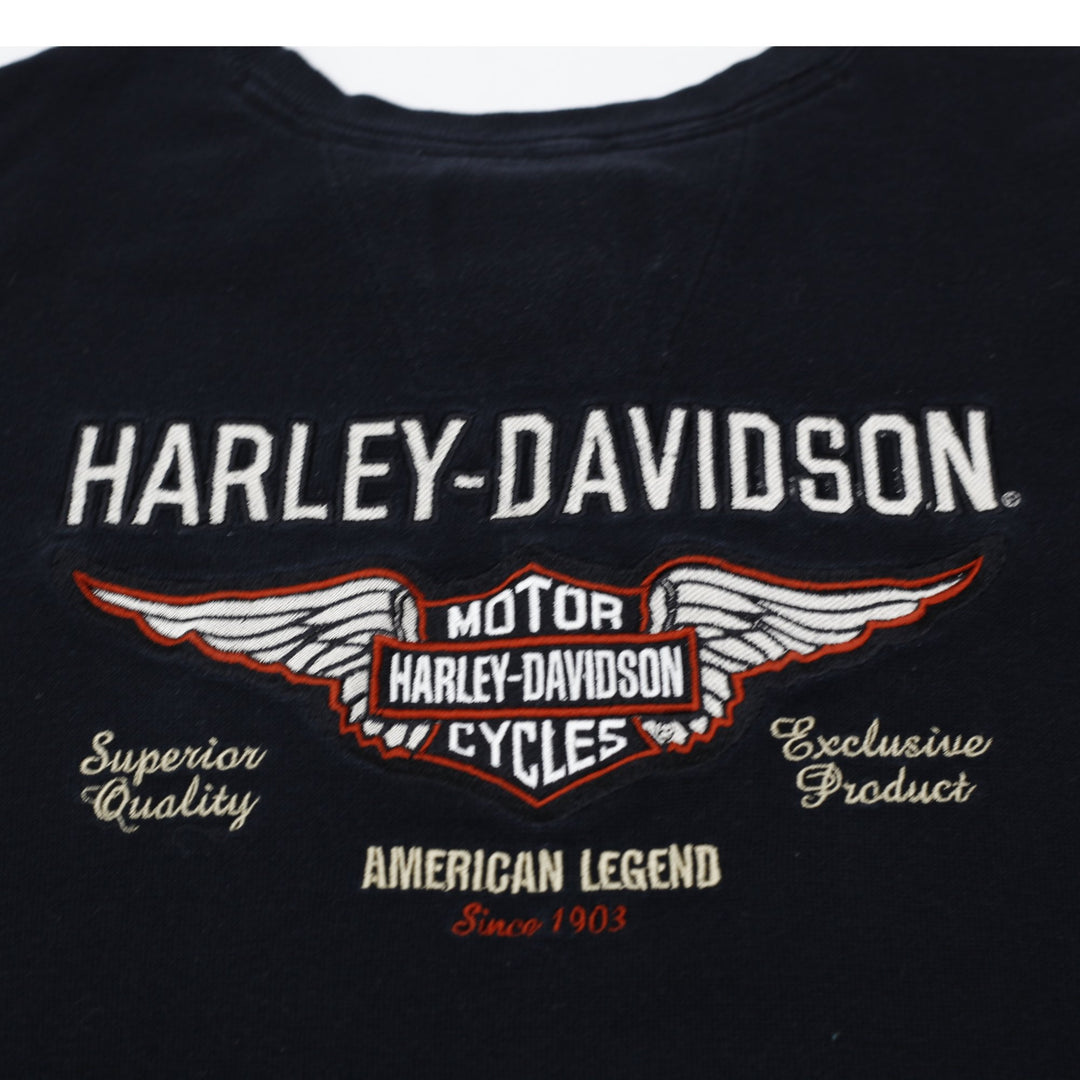 Mens Harley Davidson Black Waffle Knit Henley Long Sleeve T-Shirt Size XL
