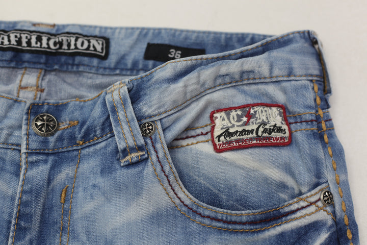 Y2K Mens Ace Affliction Patches Washed Jeans