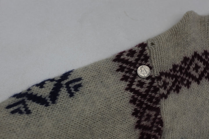Vintage Boat House Row 100% Wool Shetland Shawl Neck Fair Isle Sweater Size L - Fashion Rerun Vintage Migration_Sweaters