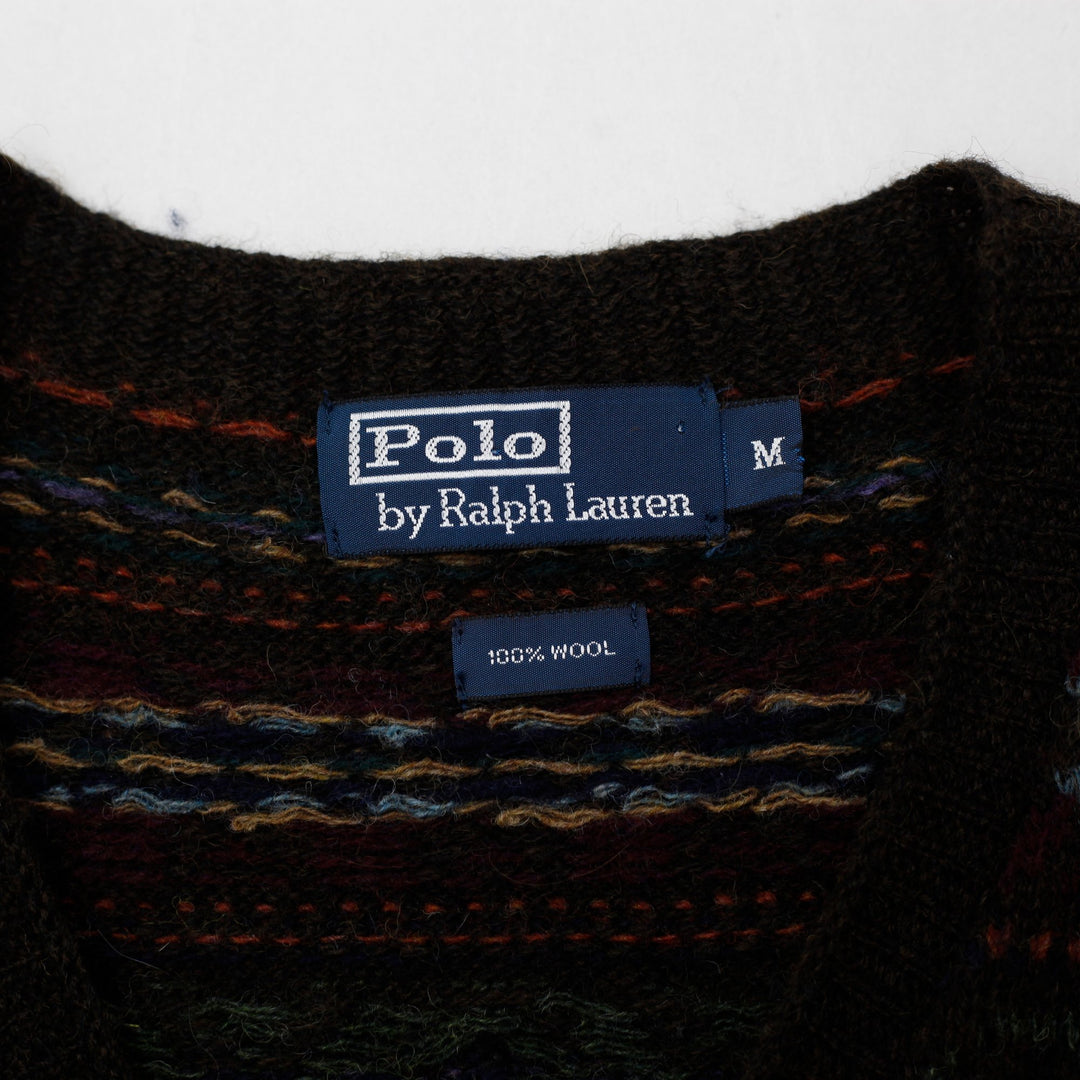 Vintage Mens Polo Ralph Lauren Vest Brown Wool Patterned Knitwear Size M | Migration_Vests RL Collection - Ba | Fashion Rerun