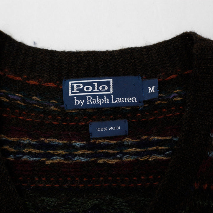 Vintage Mens Polo Ralph Lauren Vest Brown Wool Patterned Knitwear Size M | Migration_Vests RL Collection - Ba | Fashion Rerun