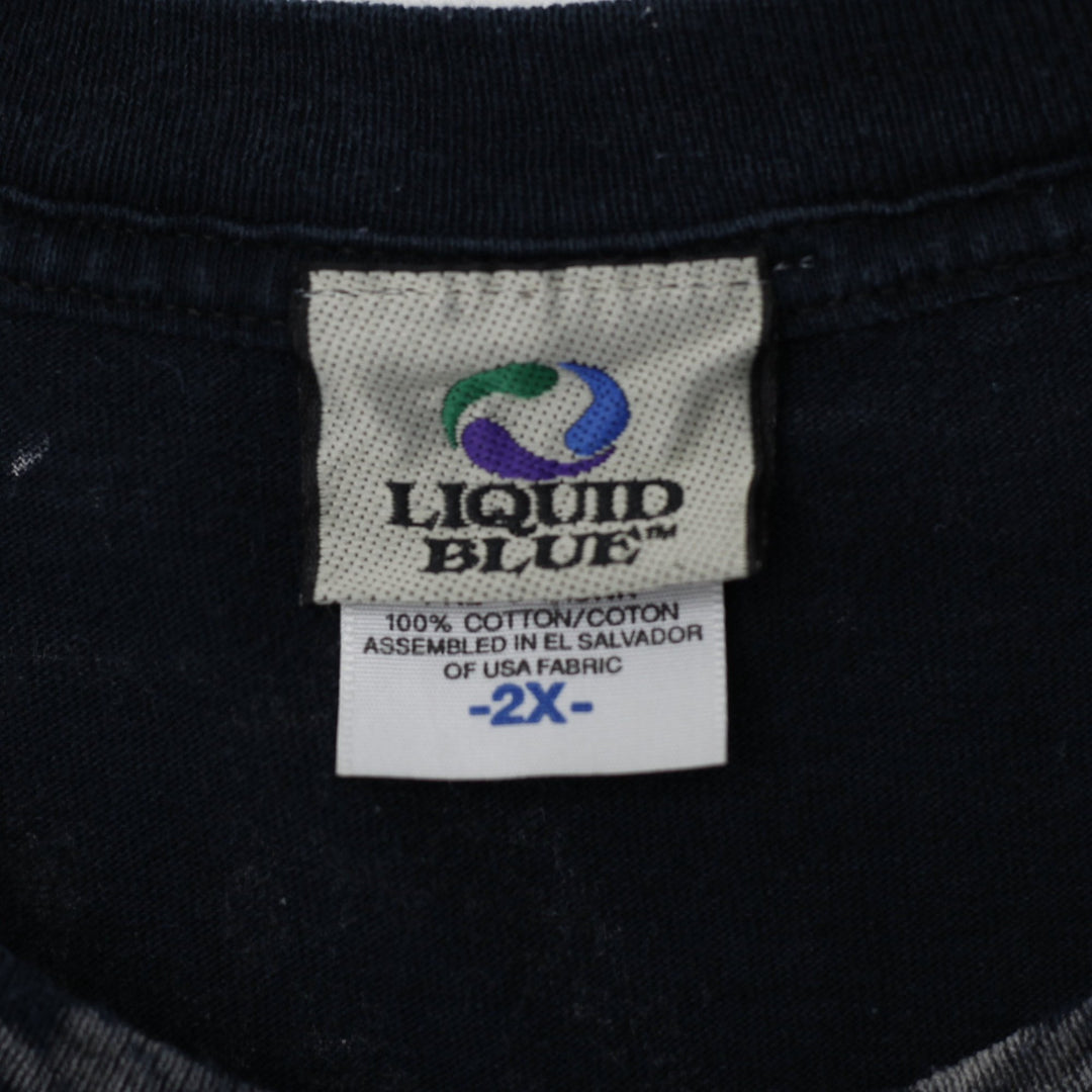 Vintage Mens Liquid Blue T-Shirt Black Wolf Graphic Cotton | Migration_T-Shirts - Back View | Fashion Rerun