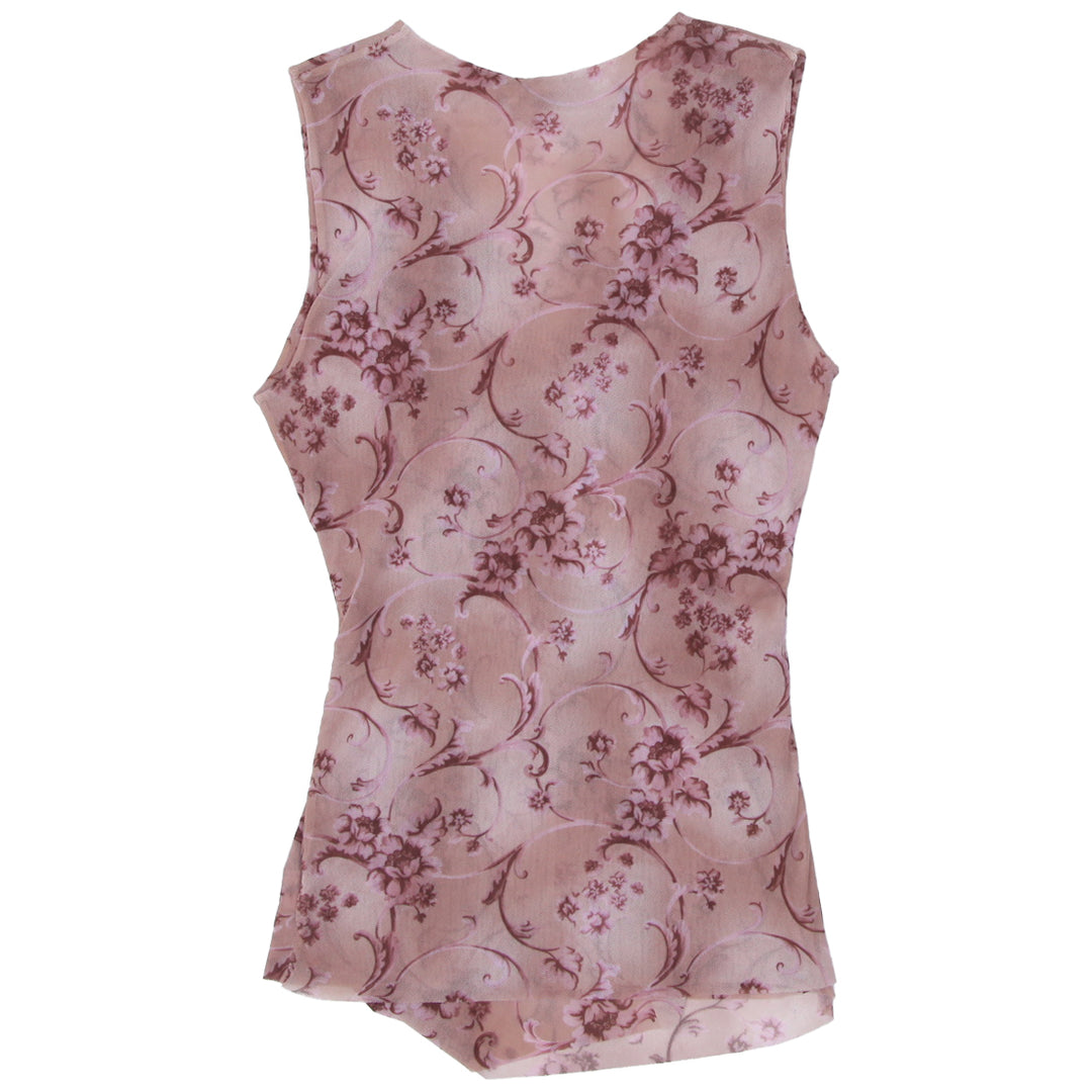 Y2K Floral Ruched Overlap Mesh Sleeveless Top - Fashion Rerun Vintage Migration_Tops