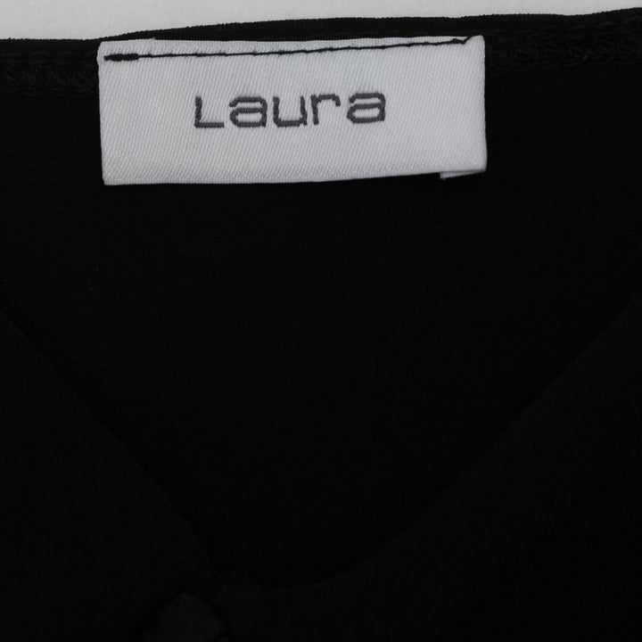 Y2K Ladies Laura Canada Black V-Neck Cami Tank Top Satin Trim Empire Waist Large