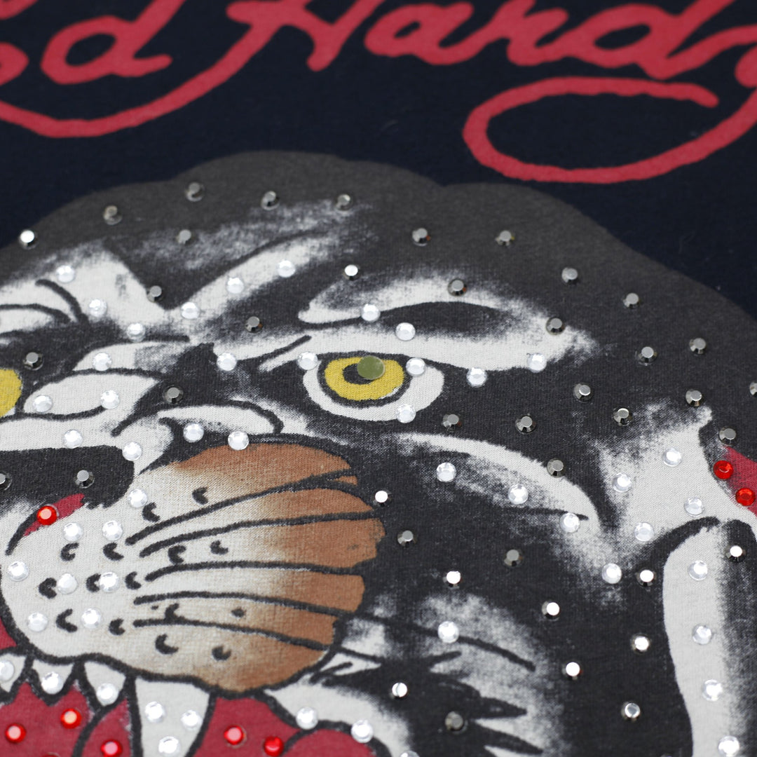 Y2K Mens Ed Hardy Black Panther Rhinestone Graphic T-Shirt Size XL