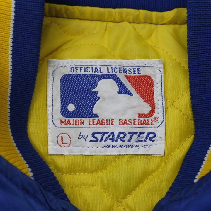 Vintage 90s Starter MLB Milwaukee Brewers Button Up Satin Jacket Size L | Migration_Jackets - Back View | Fashion Rerun