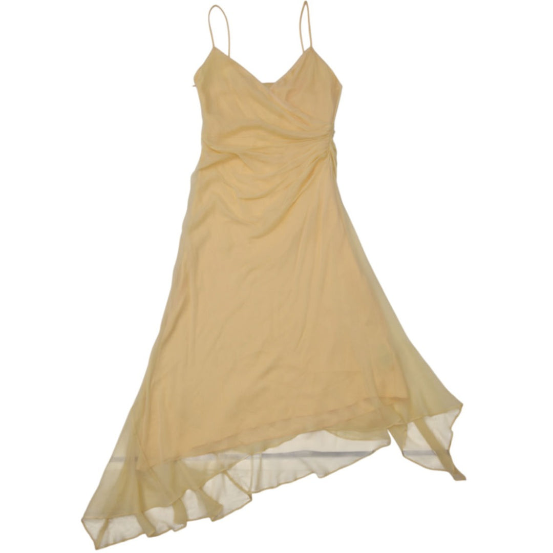 Y2K Ladies Laundry by Shelli Segal 100% Silk Yellow Asymmetrical Slip Dress Sz 8