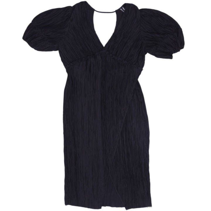 Y2K Ladies Anthropologie Crinkle Pleated V-Neck Puff Sleeve Midi Dress Size XS