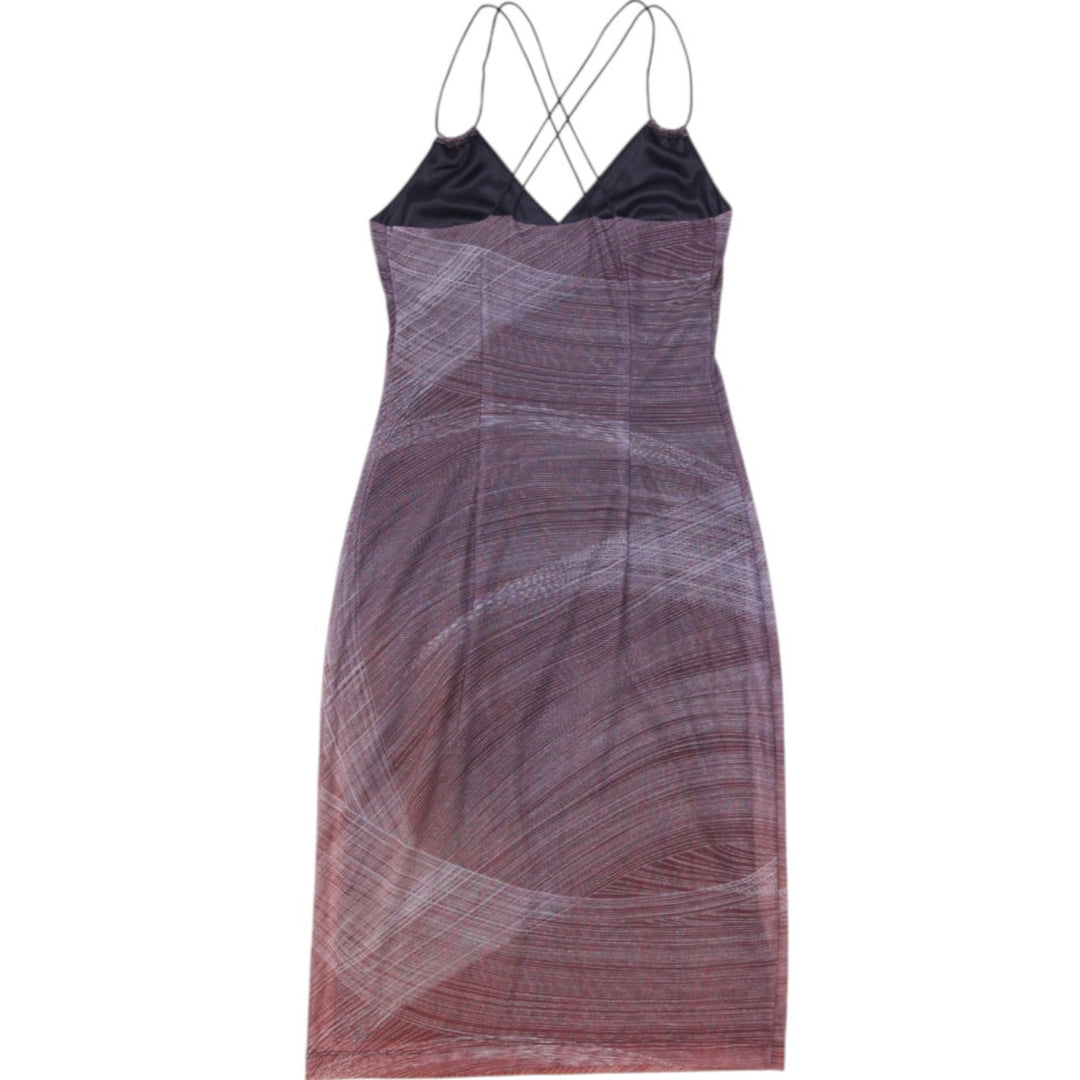 Y2K Ladies Express Metallic Abstract Pattern Criss-Cross Slip Dress Size 1/2
