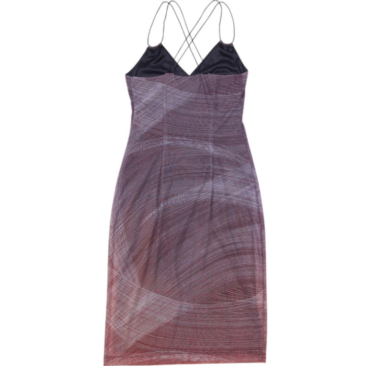 Y2K Ladies Express Metallic Abstract Pattern Criss-Cross Slip Dress Size 1/2