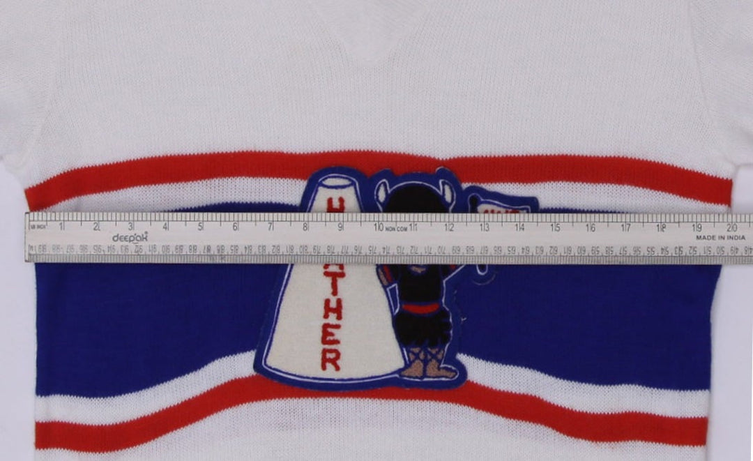 Vintage Mens Dehen Sweater White V-Neck Knit Graphic Made In USA