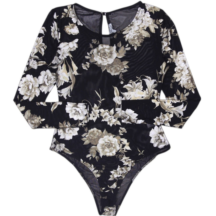 Y2K Ladies Charlotte Russe Mesh Floral Bodysuit Made In USA Size S