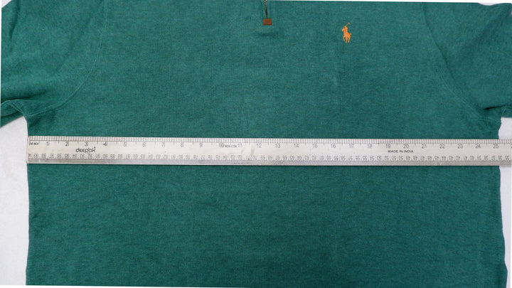 Mens Polo Ralph Lauren Sweater Green 1/4 Zip Cotton Knitwear