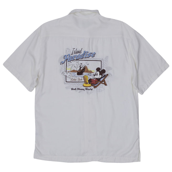 Mens Disney Ivory Button Up Mickey Mouse Island Paradise Hawaiian Shirt