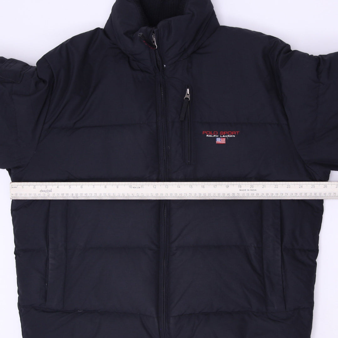 Vintage 90s Polo Sport Ralph Lauren Black Down Puffer Jacket Flag Logo