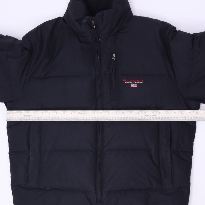 Vintage 90s Polo Sport Ralph Lauren Black Down Puffer Jacket Flag Logo
