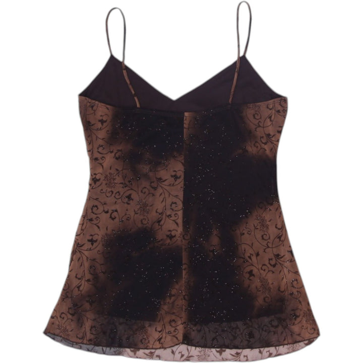 Y2K Ladies Digital Clothing Brown Floral Glitter Spaghetti Strap M | Migration_Y2K Tops - Side View | Fashion Rerun