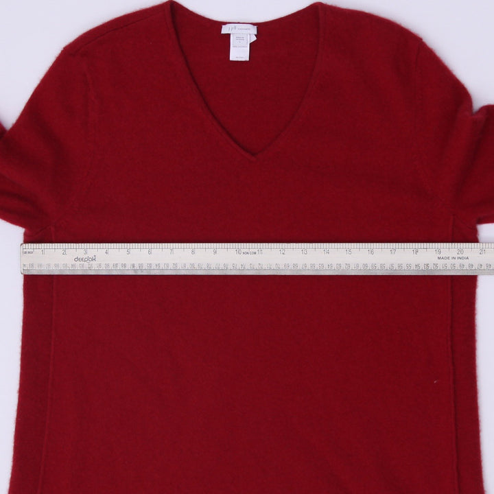 Ladies J Jill 100% Cashmere V-Neck Sweater Red Split Hem Size L