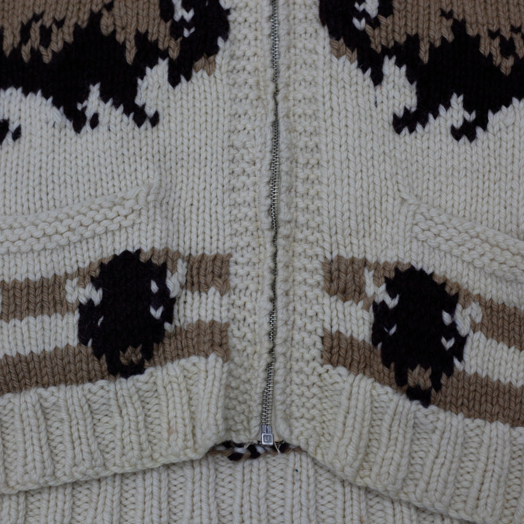 Vintage 1950s Cowichan Chunky Hand Knitted Zip Sweater Size XL | Migration_Knitwear & Sweaters - View 7 | Fashion Rerun