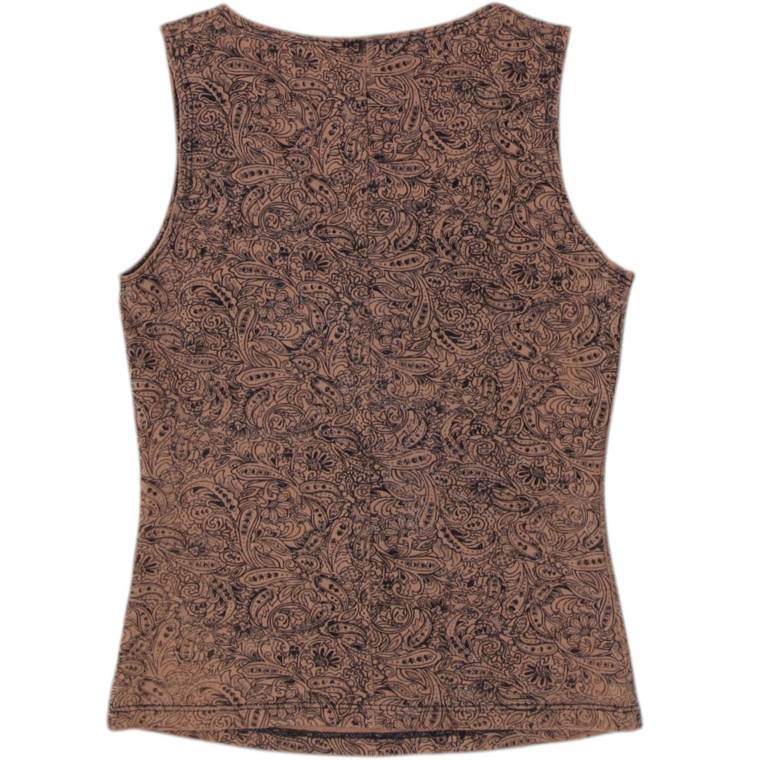 Y2K Ladies Club Neo Tank Top Brown Paisley Pattern Size M