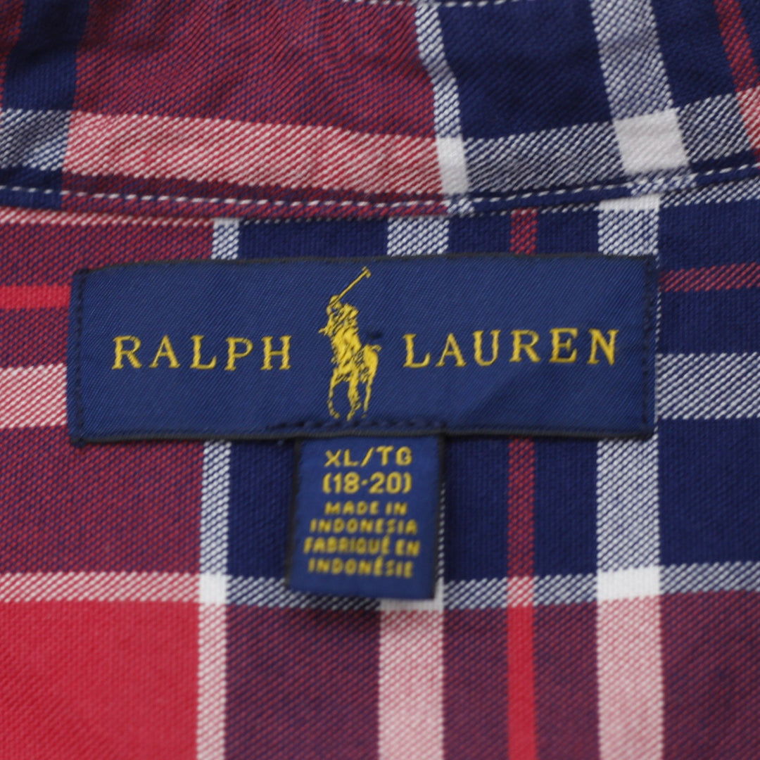 Mens Ralph Lauren Shirt Red Plaid Embroidered Cotton Size XL