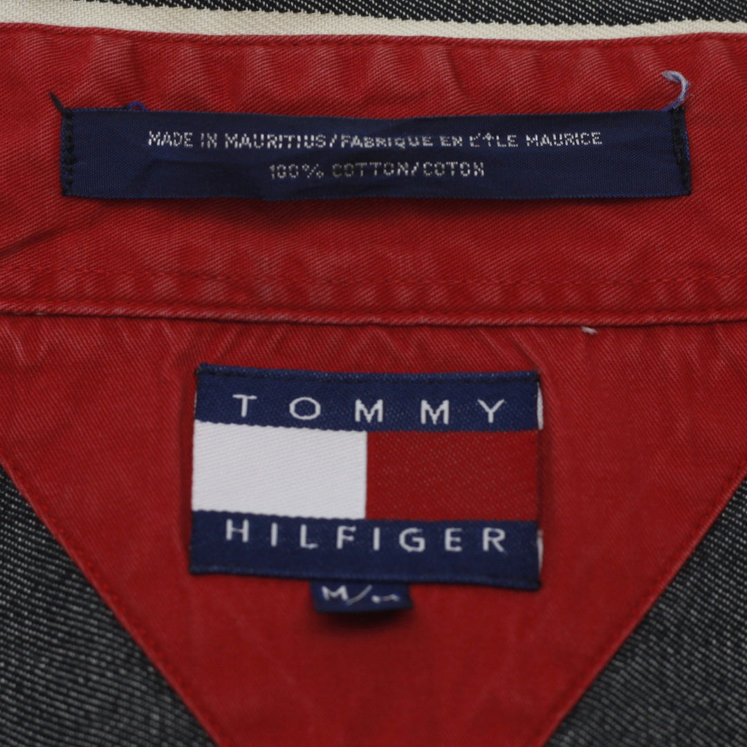 Vintage Mens Tommy Hilfiger Shirt Black Gray Check Long Sleeve Cotton Size M