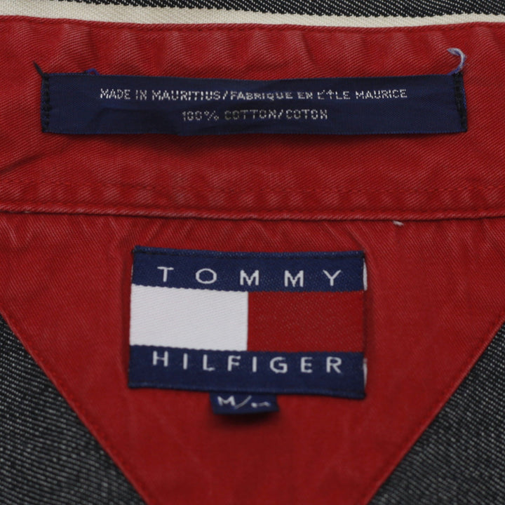 Vintage Mens Tommy Hilfiger Shirt Black Gray Check Long Sleeve Cotton Size M