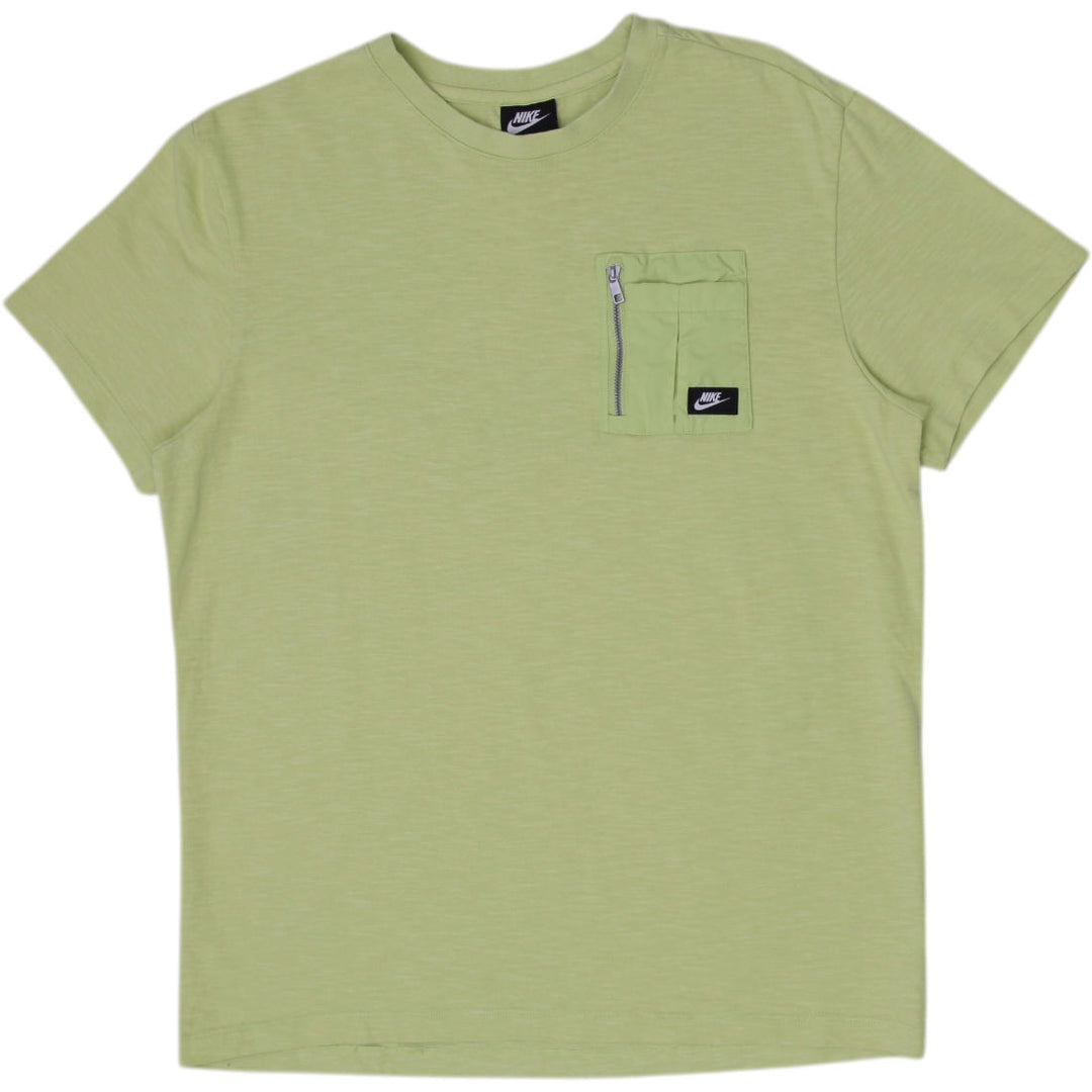 Mens Nike T-Shirt Green Zipper Pocket Casual Cotton Tee Size L