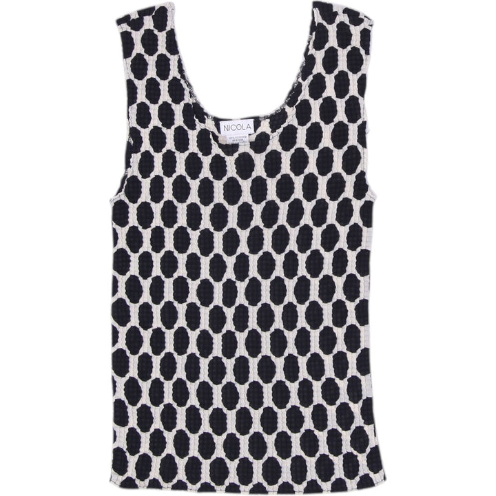 Y2K Ladies Nicola Black & White Oval Geometric Stretch Bubble Popcorn Tank Top M
