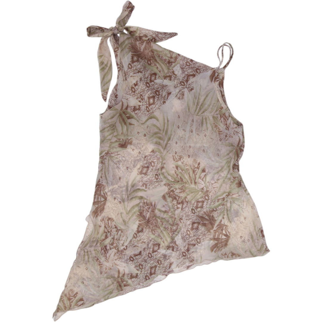 Y2K Ladies Miss California Sheer Floral Asymmetrical Bandana Hem Cami USA 1XL