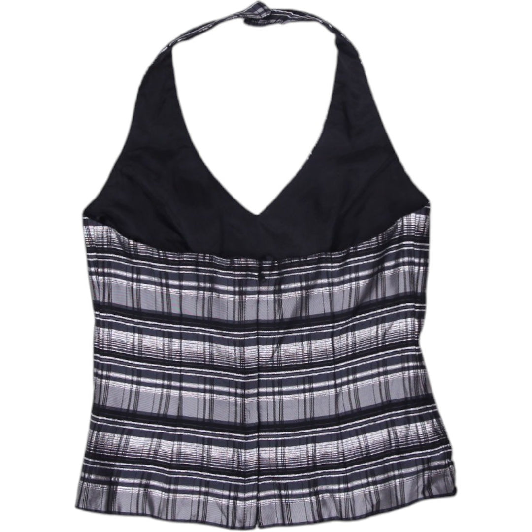 Y2K Ladies Halter Top Black Plaid Pattern Metallic | Migration_Y2K Tops - Side View | Fashion Rerun