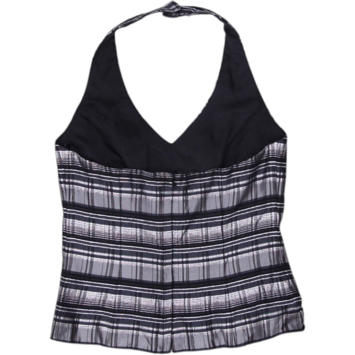 Y2K Ladies Halter Top Black Plaid Pattern Metallic | Migration_Y2K Tops - Side View | Fashion Rerun