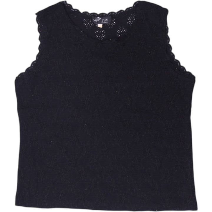 Y2K Ladies Soho Fashions Scalloped Lace Trim Sleeveless Cami Tank Black S